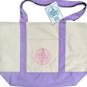 NWT Large limited Edition Trader Joe’s Lavender Cream Canvas Tote Bag NEW